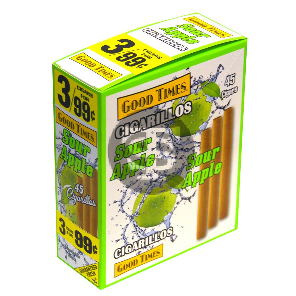 Good Times Cigarillos Sour Apple 3 for 99 Cents Pre Priced 15 Packs of 3 1 good times cigarillos sour apple 3 for 99 cents pre priced 15 packs of 124