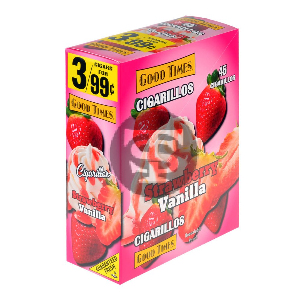 Good Times Cigarillos Strawberry Vanilla 3 for 99 Cents Pre Priced 15 Packs of 3 1 good times cigarillos strawberry vanilla 3 for 99 cents pre priced 15 packs of 483 1