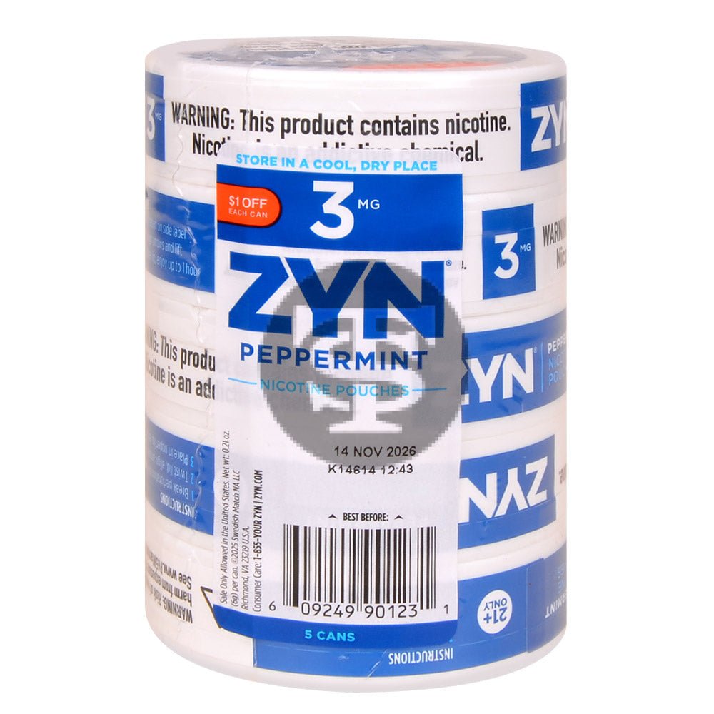 Zyn $1 OFF Nicotine pouches 3mg Peppermint, 5 cans 1 zyn 1 off nicotine pouches 3mg peppermint 5 cans 661