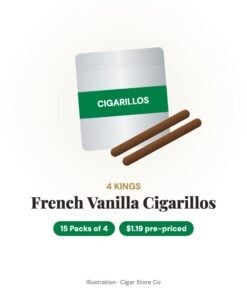 4 Kings French Vanilla Cigarillos $1.19 Pre-Priced – 15 Packs of 4