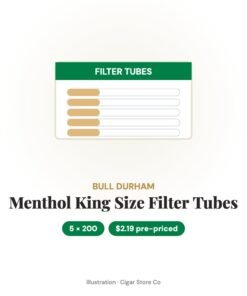 Bull Durham Menthol King Size Filter Tubes $2.19 Pre-Priced – 5x200