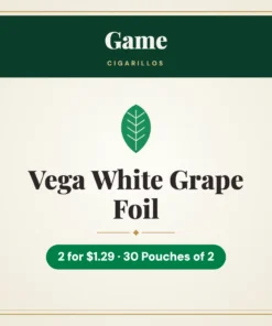 Game Vega White Grape Foil Cigarillos 2 for $1.29 – 30 Pouches of 2