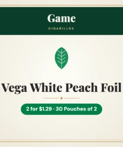 Game Vega White Peach Foil Cigarillos 2 for $1.29 – 30 Pouches of 2