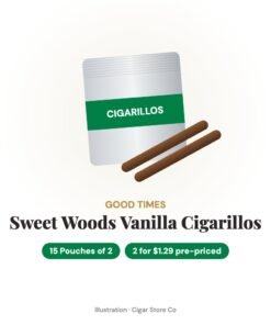 Good Times Sweet Woods Vanilla Cigarillos 2 for $1.29 – 15 Pouches of 2
