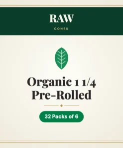 RAW Organic 1 1/4 Pre-Rolled Cones – 32 Packs of 6