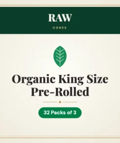 RAW Organic King Size Pre-Rolled Cones – 32 Packs of 3