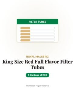 Royal Majestic King Size Red Full Flavor Filter Tubes – 5 Cartons of 200