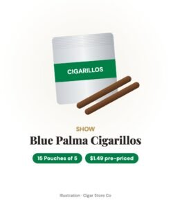 Show Blue Palma Cigarillos $1.49 Pre-Priced – 15 Pouches of 5