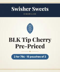 Swisher Sweets BLK Tip Cherry Cigarillos 2 for 79¢ Pre-Priced – 15 pouches of 2